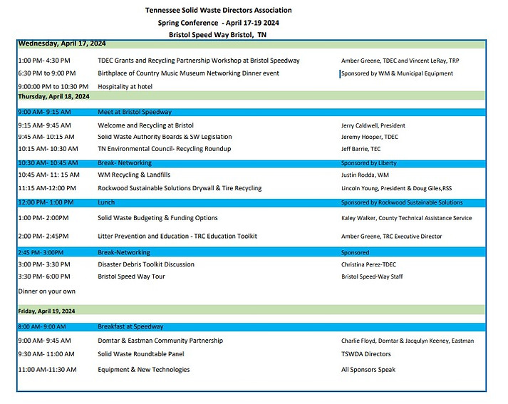 Spring Agenda TN Solid Waste